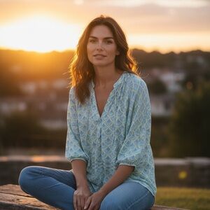 Escapada Light Blue and White Women's Blouse